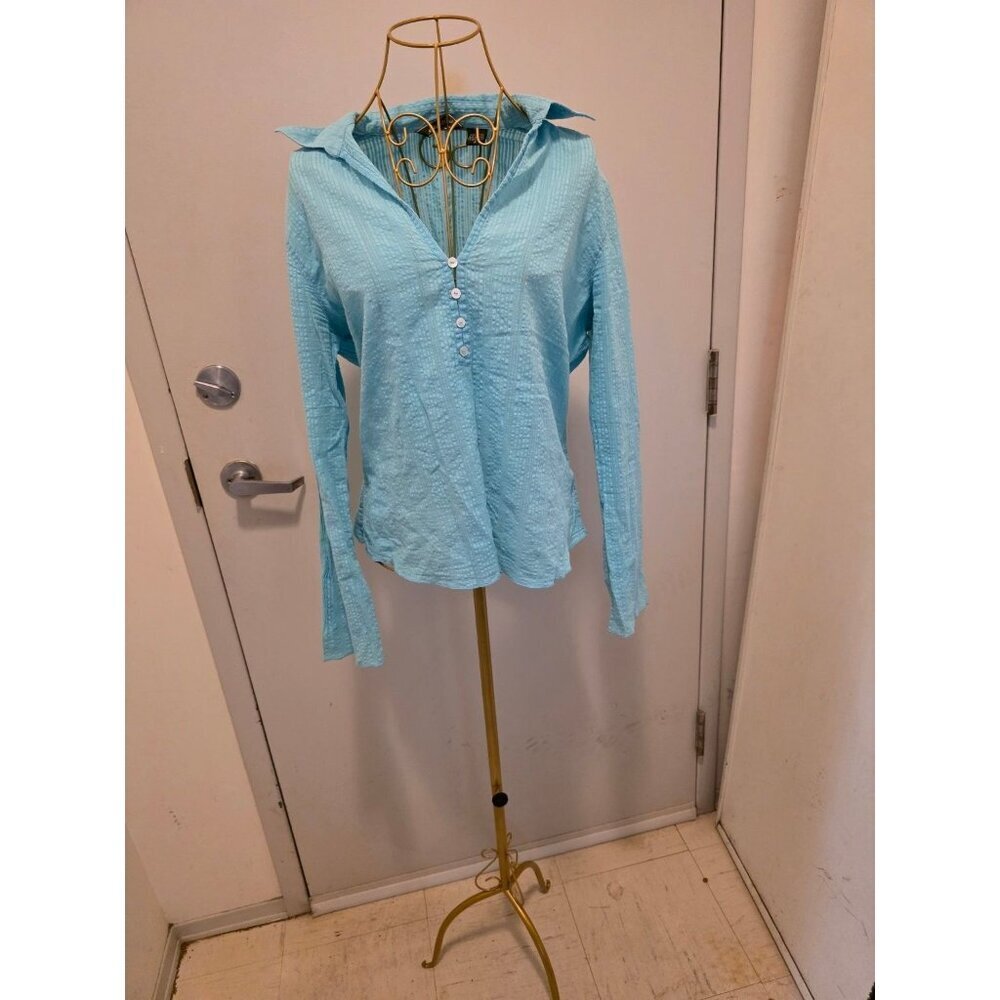 Eddie Bauer Women's Blue Medium Cotton Button Front Blouse Shirt